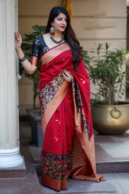 Red woven banarasi saree with blouse 1