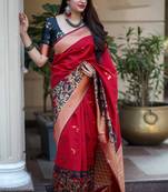 Red woven banarasi saree with blouse