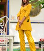 Yellow Embroidered Cotton Kurta With Trouser Set