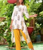 Yellow Printed Cotton Kurta With Trouser Set