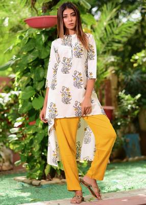 Yellow Printed Cotton Kurta With Trouser Set 3