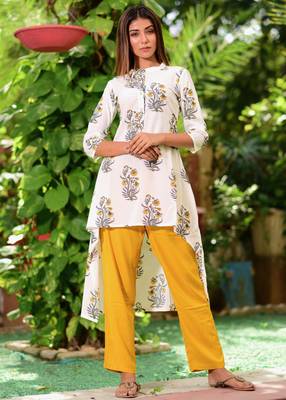 Yellow Printed Cotton Kurta With Trouser Set 4