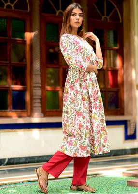 Multicolor Printed Cotton Kurta Wit Trouser 3