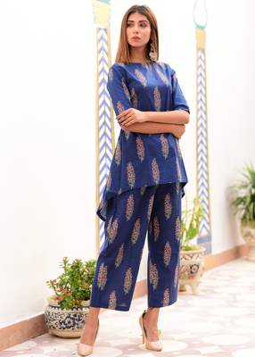 Blue Printed Cotton Kurta With Trouser 3
