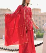 Red Printed Rayon Kurta With Palazzo