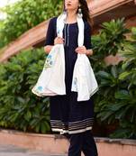 Blue Plain Rayon Kurta With Trouser And Dupatta Set