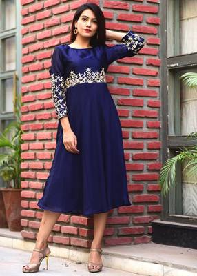 Blue Embroidered Georgette Kurtis 1