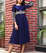 Blue Embroidered Georgette Kurtis