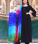Black Plain Crepe Kurta With Trouser And Dupatta Set