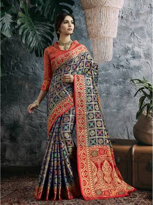 Blue woven banarasi silk saree with blouse 1