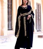 Black Plain Crepe Kurta With Trouser