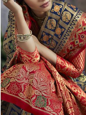 Blue woven banarasi silk saree with blouse 2