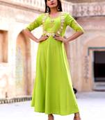 Green Embroidered Crepe Kurtis