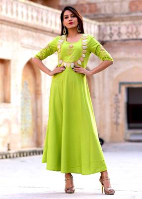 Green Embroidered Crepe Kurtis 2