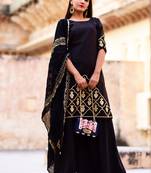 Black Embroidered Crepe Kurta With Palazzo