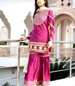 Magenta Embroidered Crepe Kurta With Sharara