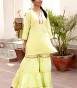 Lemon Plain Crepe Kurta And Sharara Set
