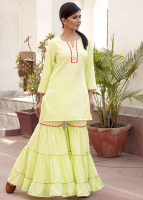 Lemon Plain Crepe Kurta And Sharara Set 2