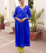 Blue Embroidered Crepe Kurta With Trouser
