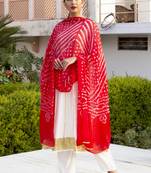 White Embroidered Crepe Kurta And Trouser With Dupatta