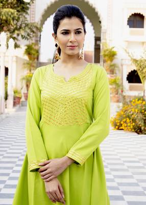 Green Embroidered Crepe Kurta And Palazzo Set 2