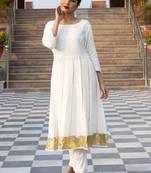 White Embroidered Crepe Kurta And Trouser Set