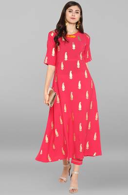 Janasya Janasya Women's Pink Crepe Kurta With Pant 2
