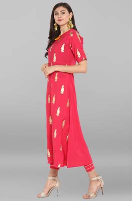 Janasya Janasya Women's Pink Crepe Kurta With Pant 3