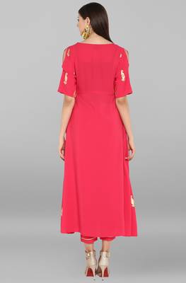 Janasya Janasya Women's Pink Crepe Kurta With Pant 4