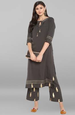 Janasya Janasya Women's Grey Crepe Kurta With Pant 1