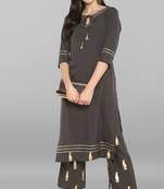 Janasya Janasya Women's Grey Crepe Kurta With Pant