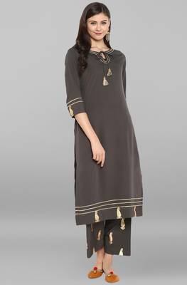 Janasya Janasya Women's Grey Crepe Kurta With Pant 2