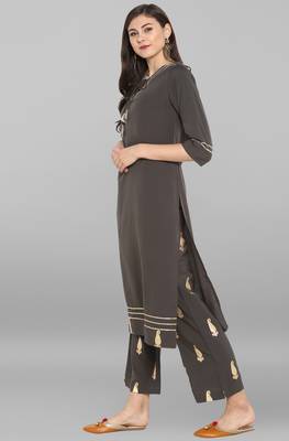 Janasya Janasya Women's Grey Crepe Kurta With Pant 3
