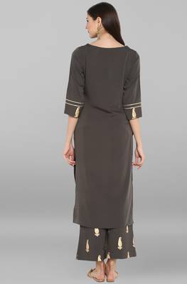 Janasya Janasya Women's Grey Crepe Kurta With Pant 4