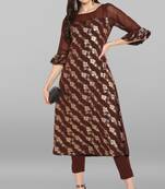 Janasya Brown printed crepe kurtas-and-kurtis