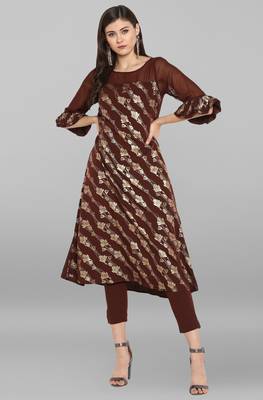 Janasya Brown printed crepe kurtas-and-kurtis 2