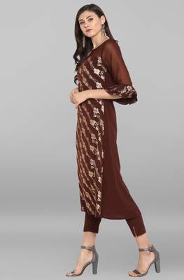 Janasya Brown printed crepe kurtas-and-kurtis 3