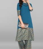 Janasya Janasya Women's Turquoise Crepe Kurta With Pant