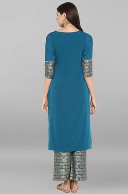 Janasya Janasya Women's Turquoise Crepe Kurta With Pant 4