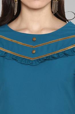 Janasya Janasya Women's Turquoise Crepe Kurta With Pant 5