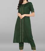 Janasya Janasya Women's Dark Green Rayon Kurta With Pant 