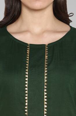 Janasya Janasya Women's Dark Green Rayon Kurta With Pant  5
