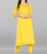 Janasya Janasya Women's Yellow Rayon Kurta With Pant