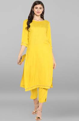 Janasya Janasya Women's Yellow Rayon Kurta With Pant 2
