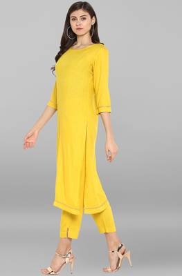 Janasya Janasya Women's Yellow Rayon Kurta With Pant 3