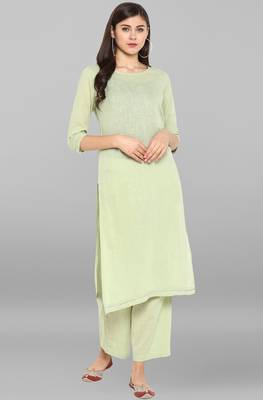 Janasya Janasya Women's Light Green Cotton Kurta With Pant 1