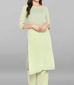 Janasya Janasya Women's Light Green Cotton Kurta With Pant