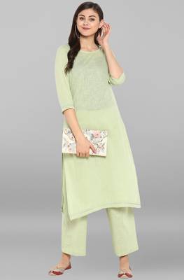 Janasya Janasya Women's Light Green Cotton Kurta With Pant 2