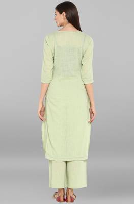 Janasya Janasya Women's Light Green Cotton Kurta With Pant 4