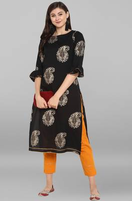 Janasya Janasya Women's Black Cotton Kurta With Pant 1
